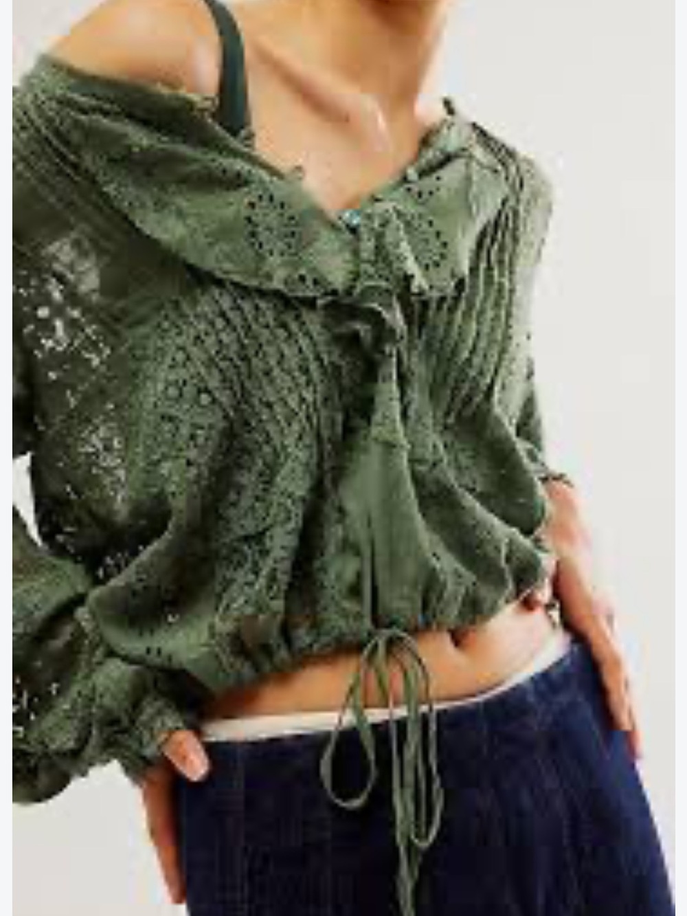 Free People Naya Lace Crop Top in Olive